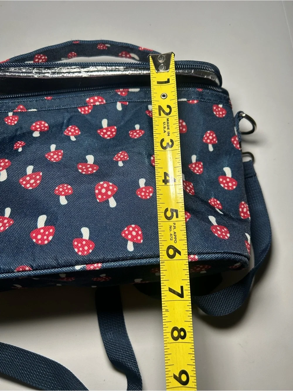 Navy Mushroom Print Insulated Crossbody Lunch Bag Casual Women's Shoulder Bag